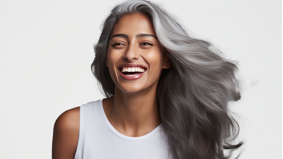  A happy woman with grey hair