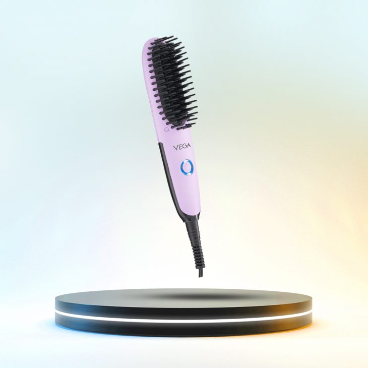 VEGA Mini Hair Straightener Brush with Ceramic Coated Bristles: 