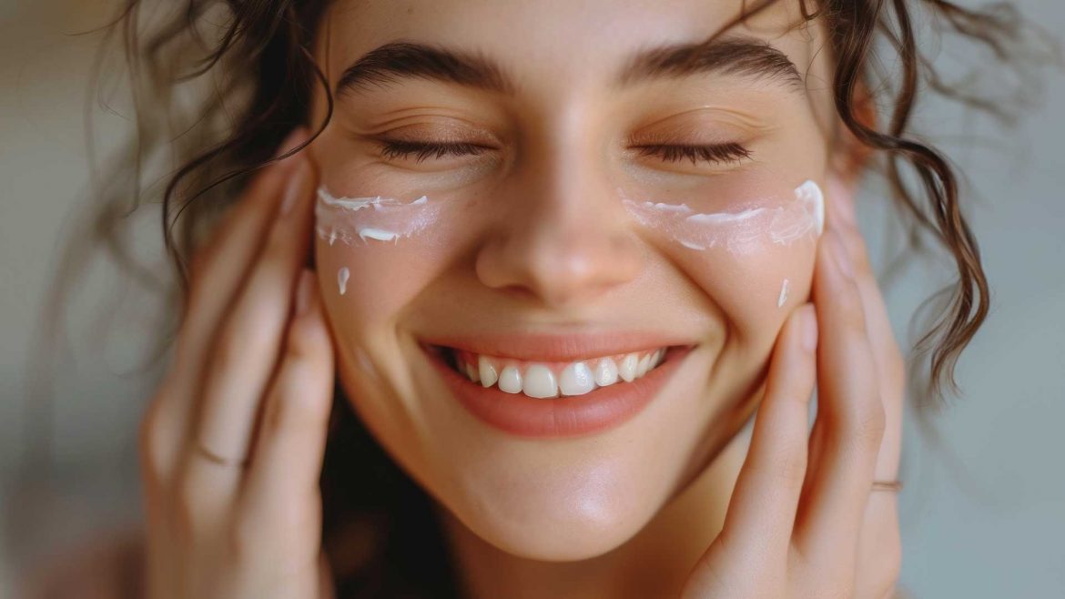 Woman applying moisturiser 