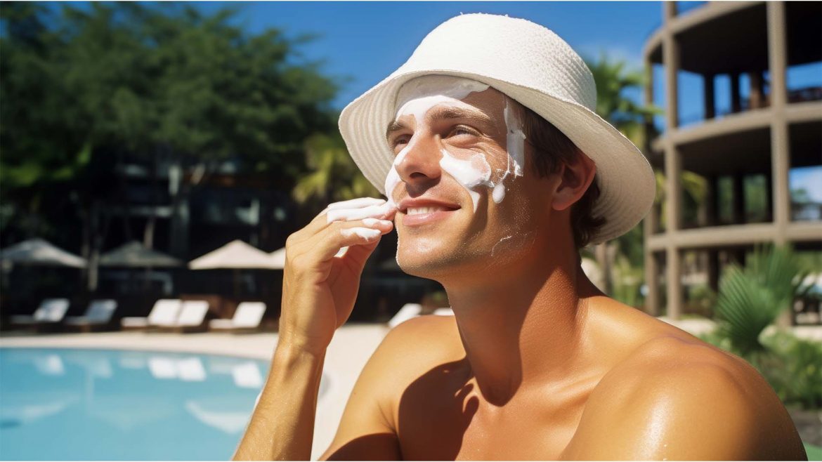 A man applying sunscreen