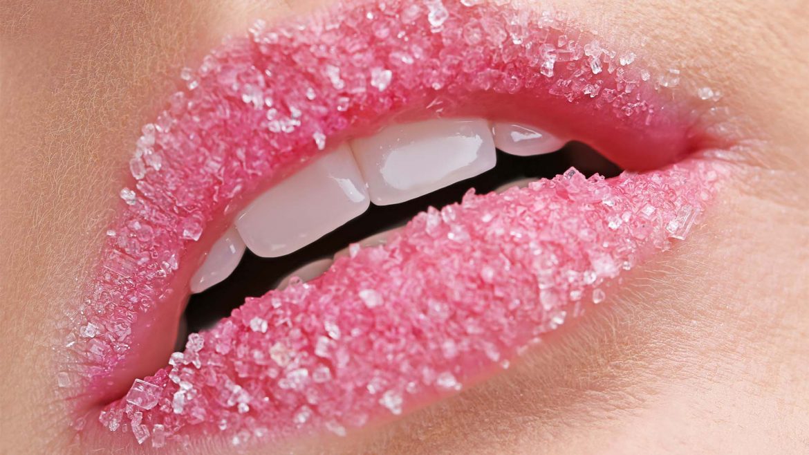 Woman with lip scrub on