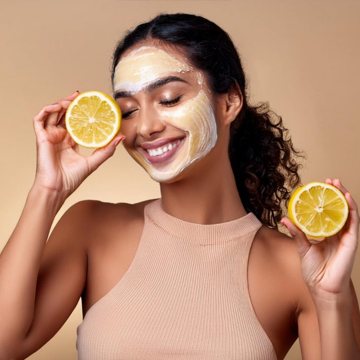 Woman with honey lemon mask on her face