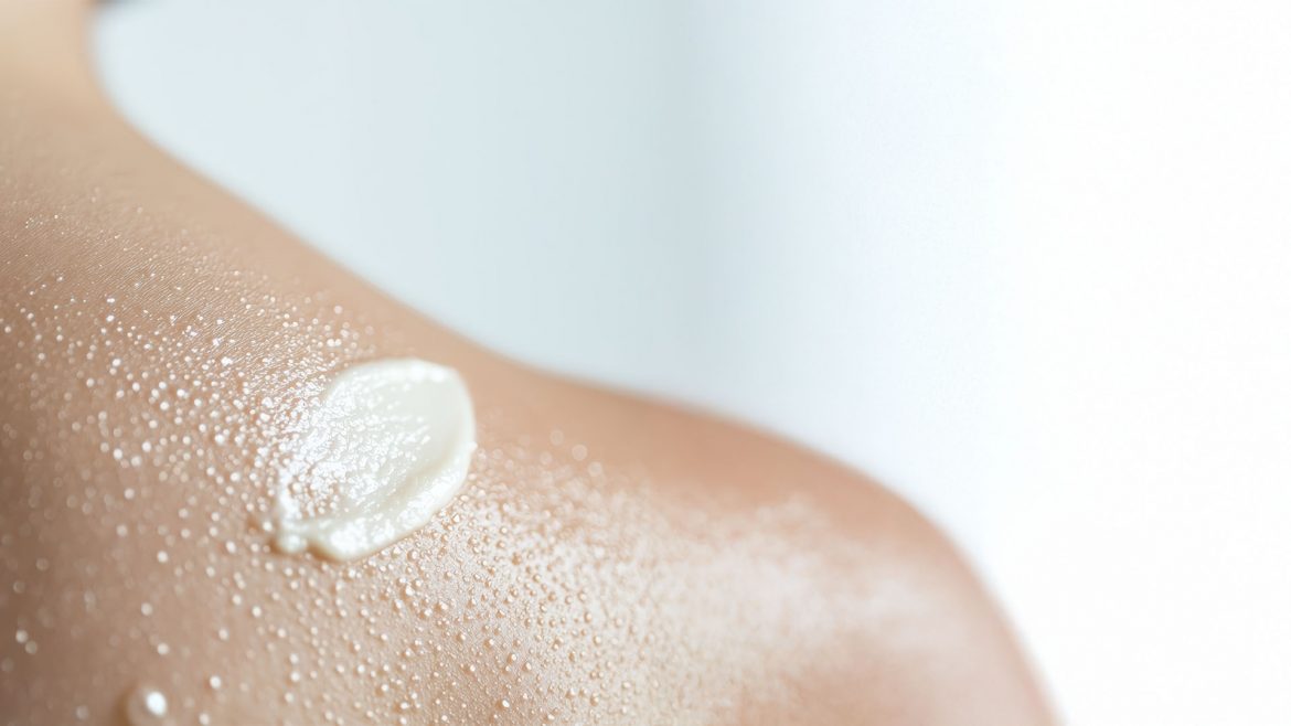 Woman applying body lotion to damp skin