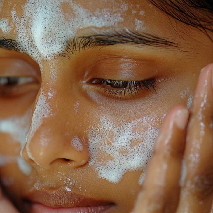 Woman facing her wash after wiping her makeup