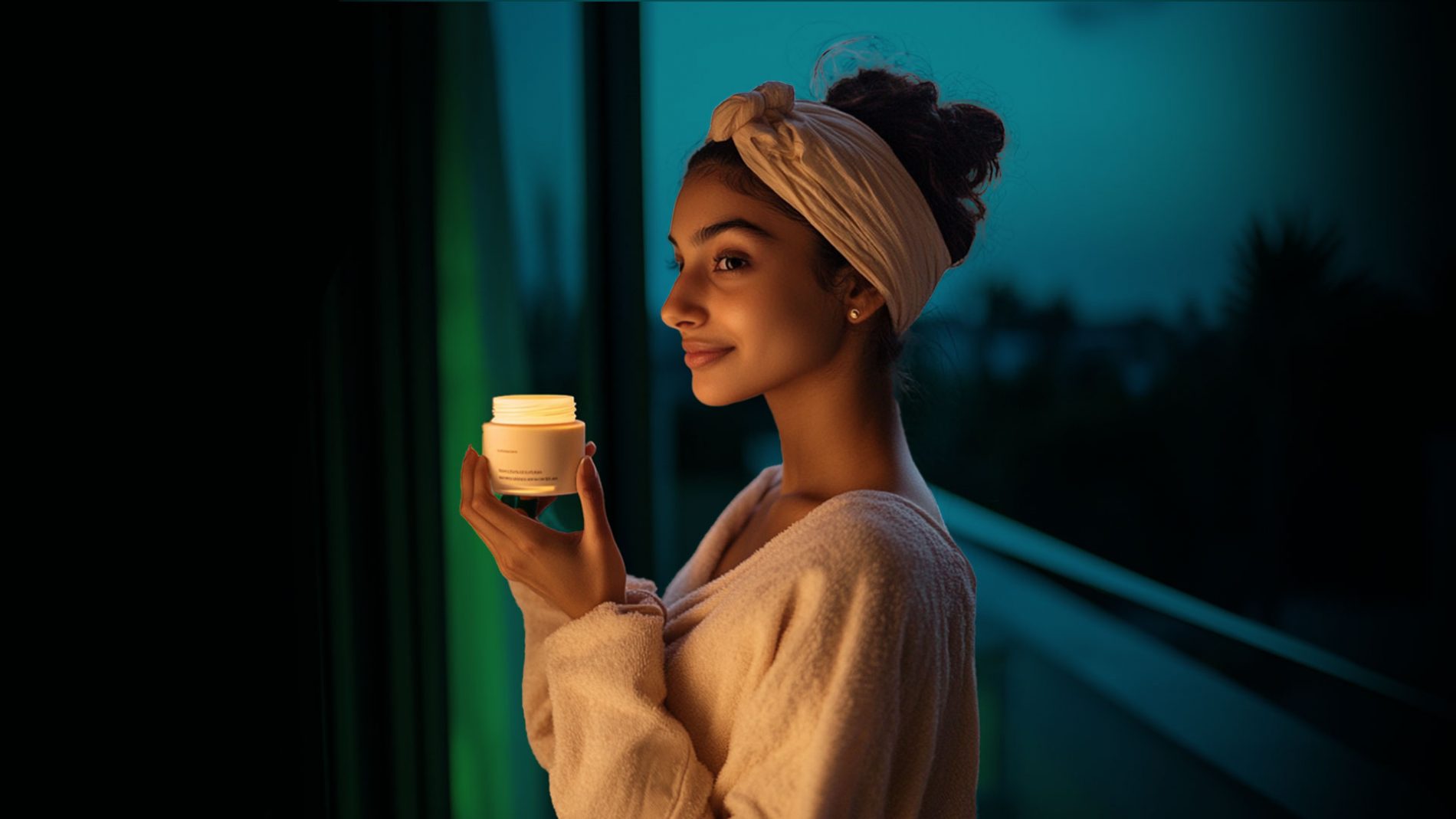 Woman with night cream in her hand