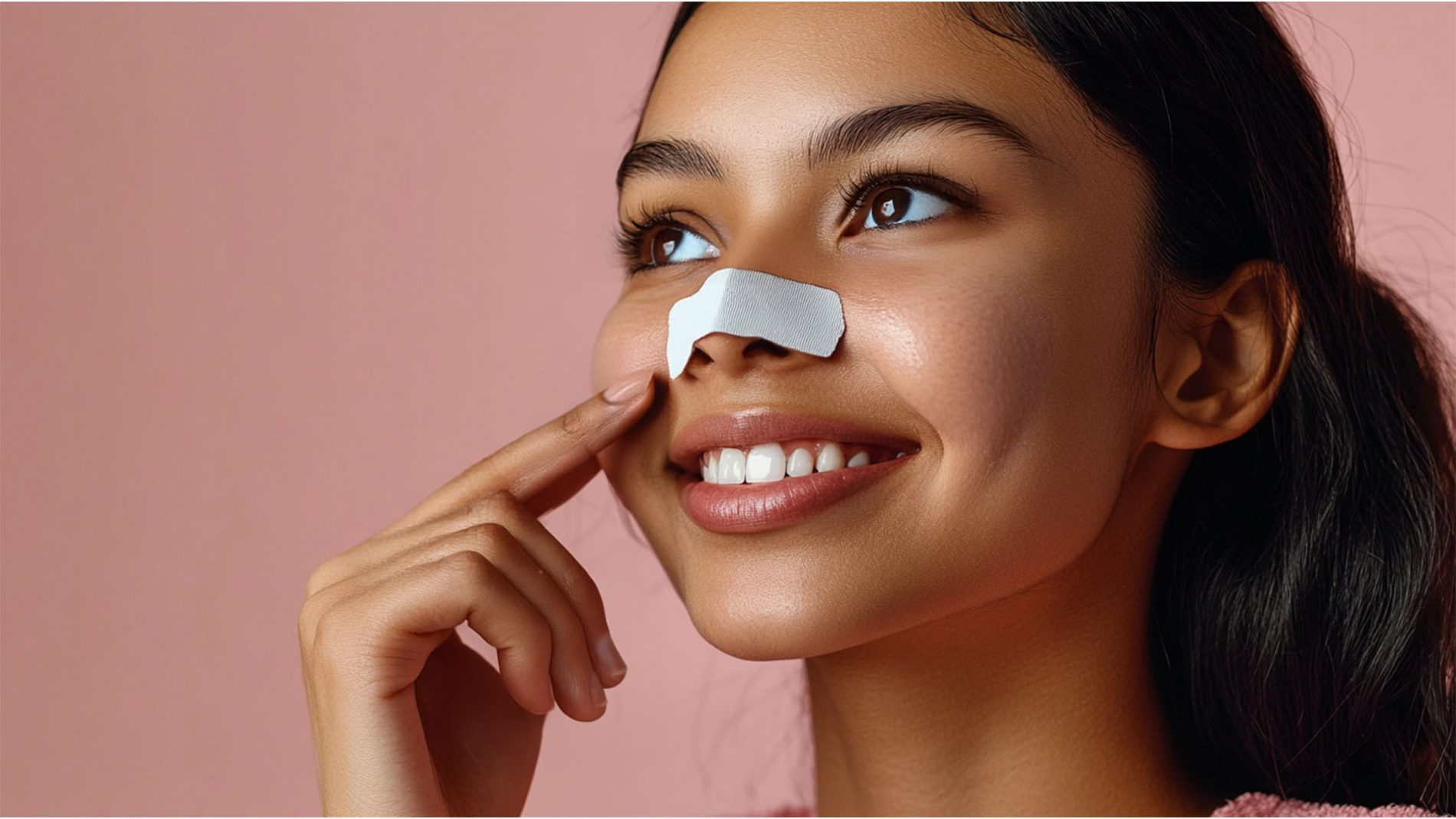 Woman applying a nose strip