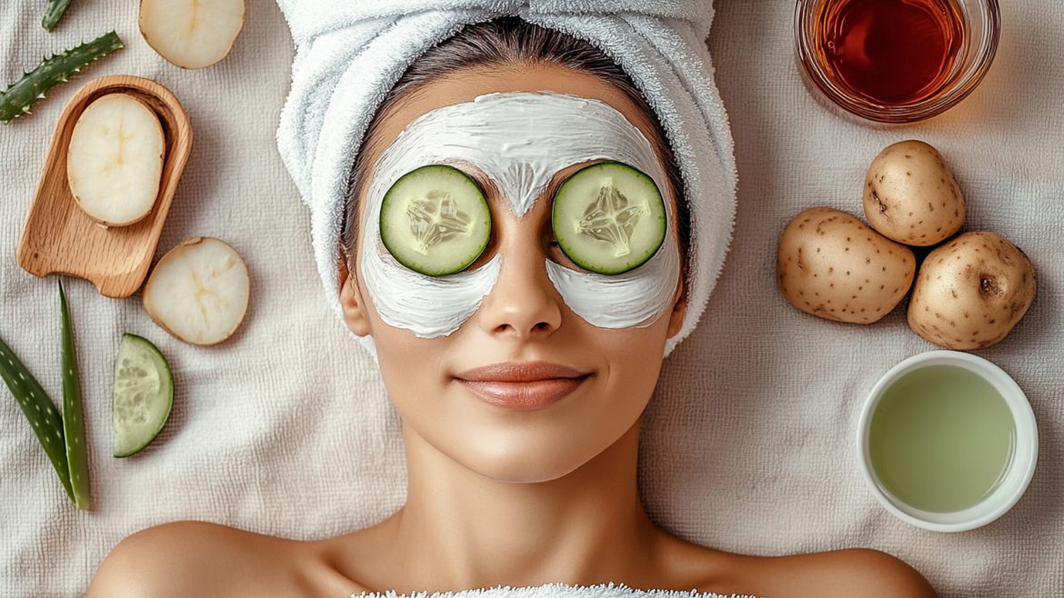 Woman with cucumber on her eyes