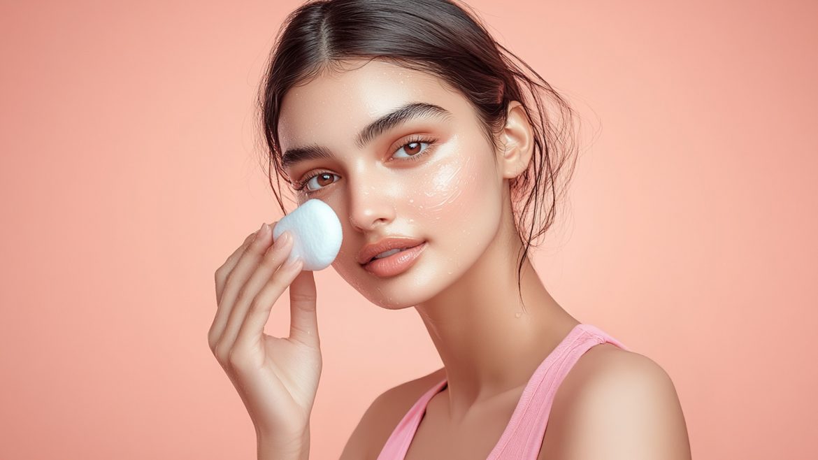 Woman using rose water