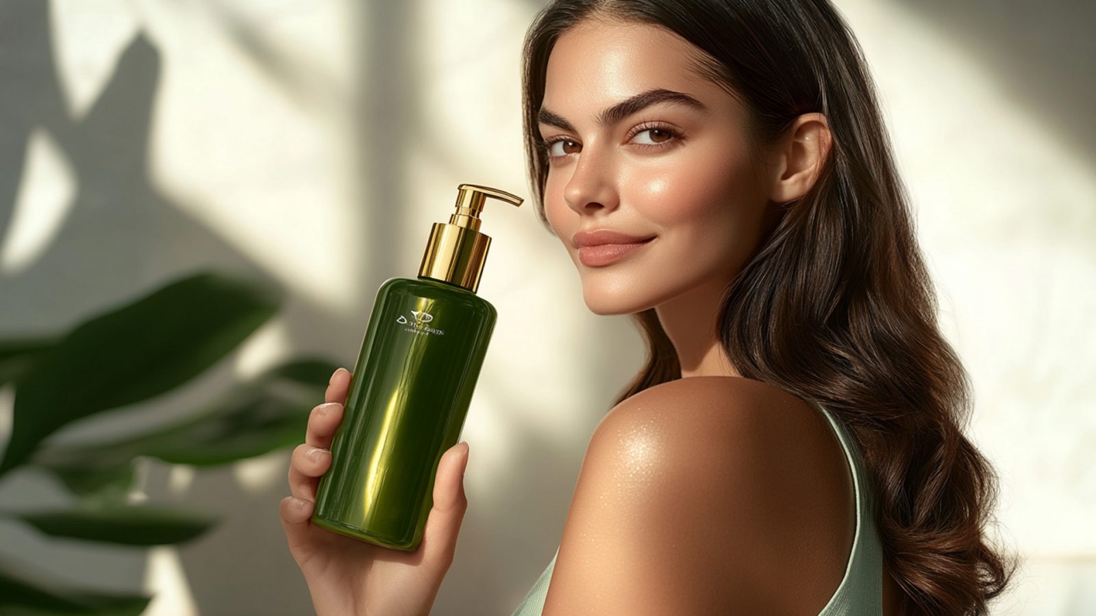 Woman using organic shampoo