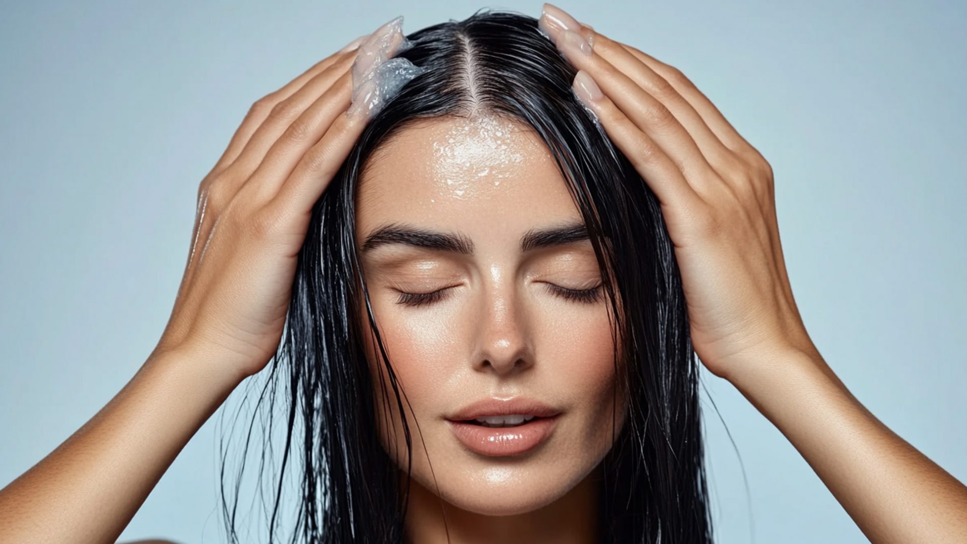 Woman using paraben-free shampoo