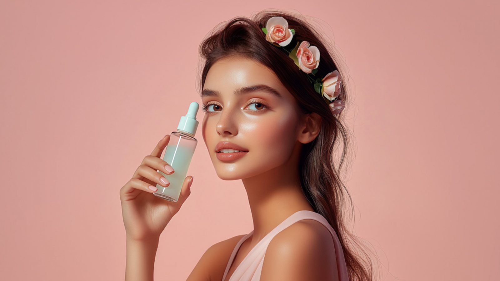 Woman holding rose water mist