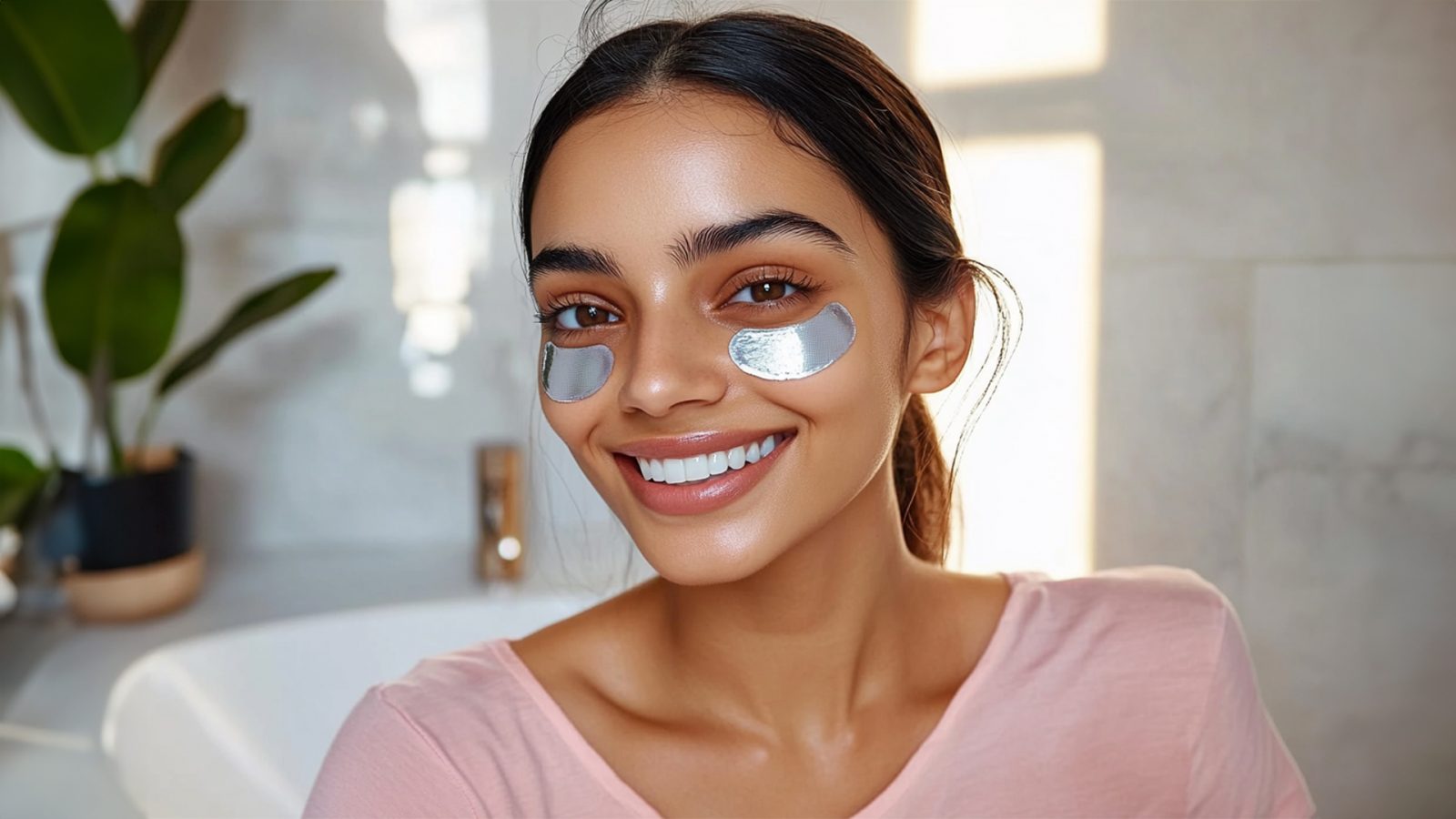 Woman with eye mask on her face